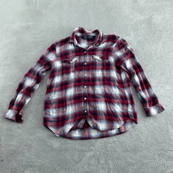 Gap + Pendleton Womens Long Sleeve Plaid Button-Up Shirt Red & Blue Rayon L 1420 - Picture 1 of 8